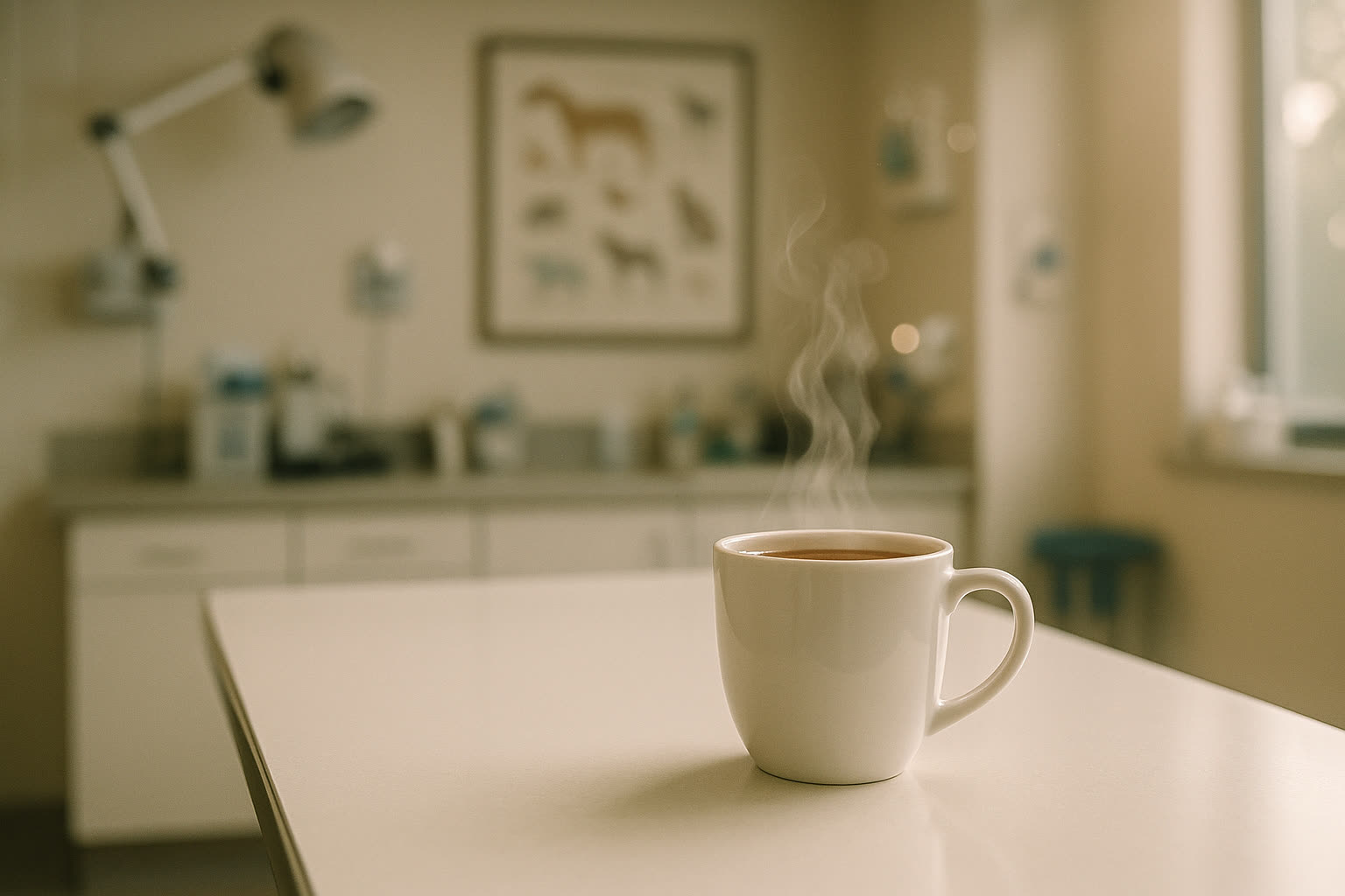Two mugs of coffee steaming gently on a table, suggesting an unhurried conversation