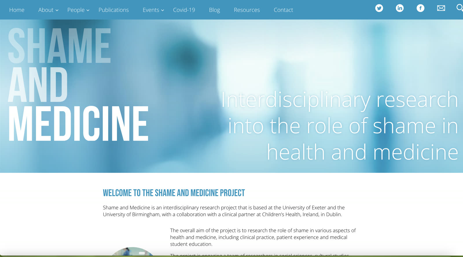 The Shame and Medicine project website homepage